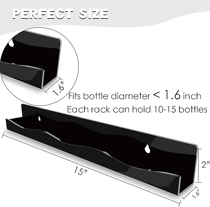 YMVV 15" Nail Polish Rack Wall Mounted Shelf,6 Pack Black Acrylic Organizer Supplies for Nail Techs,Great Display for Salons Retailers