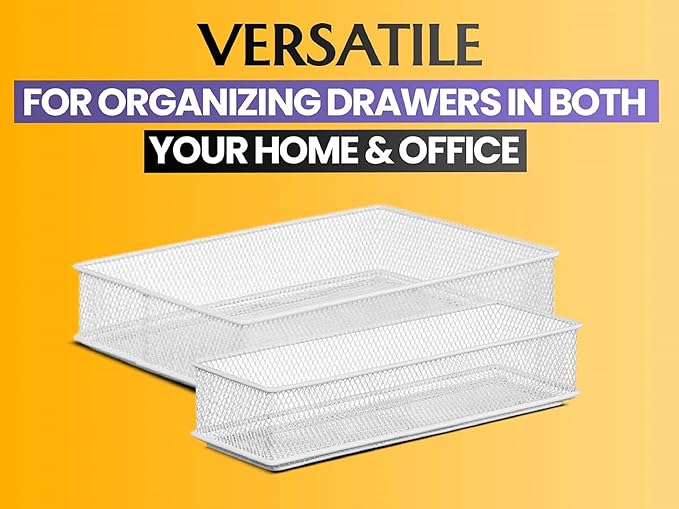 YBM HOME White Mesh Drawer Cabinet and or Shelf Organizer Bins, School Supply Holder Office Desktop Organizer Basket (2, 3x9x2 Inch)
