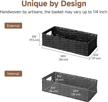 StorageWorks Small Wicker Toilet Basket Tank Topper with Built-in Handles, Toilet Paper Baskets for Back of Tank, Paper Rope Bathroom Basket Organizer and Storage for Rustic Bathroom Decor, Black