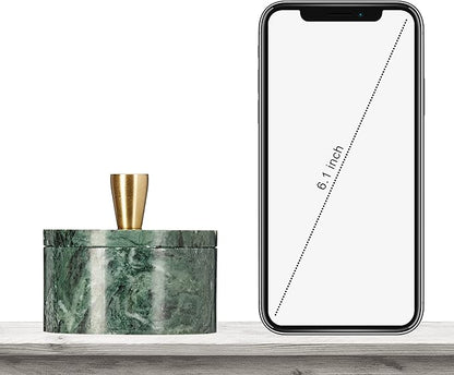 Queenza Green Marble Salt Cellar with Lid & Brass Knob - Natural Marble Spice Container for Kitchen Countertop, Gourmet Salt Holder, Small Decorative Storage Box, Gift for Home Chef