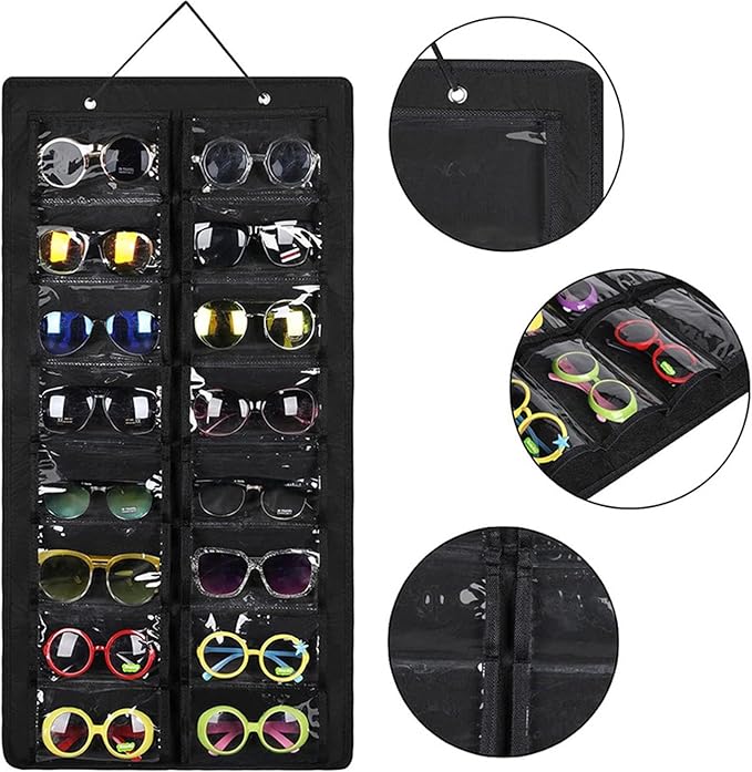 Sunglasses Organizer Storage,Hanging Sunglass Holder Organizer for Wall 16 Slots Double Sided Glasses Organizer
