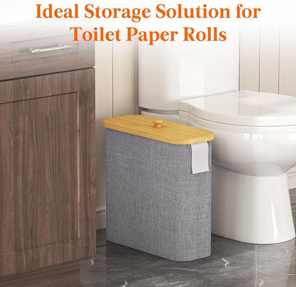 Lifewit Toilet Paper Storage Holder for 12 to 16 Rolls, Free Standing Toilet Paper Basket Stand with Bamboo Lid, Collapsible Fabric Bathroom Organizer Box for Mega Rolls, 30L, Extra Large, Light Gray