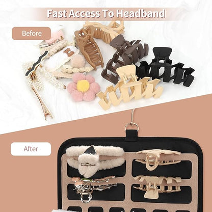 Ethereal Hanging Claw Clip Organizer for Women/Girls, Hair Bows Holder with Hanger Metal Hooks, Hair Accessories Organizer for Sunglasses, Hair Clip, Scrunchies (Only Bag)
