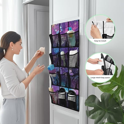 Blue Butterfly Over The Door Organizer, 12 Mesh Pockets Breathable Hanging Storage for Bedroom & Closet, Elegant Design for Scarves, Hats & Accessories