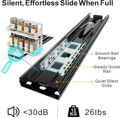 iSPECLE Vertical Spice Rack Pull Out - 1 Pack Rotate No-Drill Slide Out Spice Rack for Cabinet Swivel Easy Access Spices, Adjust Height for 4oz to 8oz Spice Jars Inside Kitchen Pantry Cabinet, Black