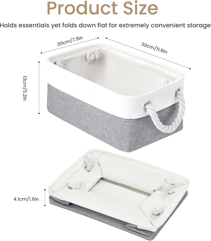 Storage Baskets for Shelves 11.8x7.9x5.2 Inch, Foldable Fabric Storage Bins with Handles, Small Storage Baskets for Organizing Closet, Office, Home Organization (3-Pack, White&Gray)