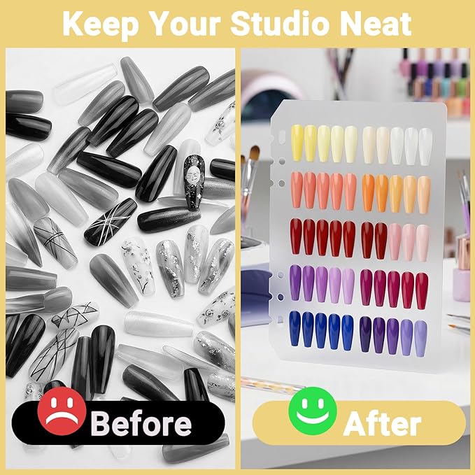 Segbeauty Nail Polish Display Storage with A5 Zipper Binder, Press on Nails Sample Swatches with 240 Fake Nail Tips, Nails Color Sample Book with Adhesive Tape, Manicure Salon Art Accessories, Yellow