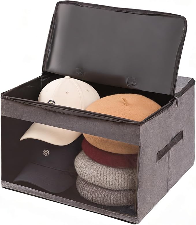 FAYYGYH Simple Hat Storage Box for Women Men, Large Closet Organizer with Dustproof Lid, Foldable Hat Carrier Case for Cowboy Hats, Travel & Home Use (Grey)