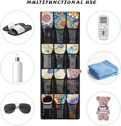 Boho Flowers Shoe Organizer Door Hanger,Storage for Small Spaces,Over the Door Shoe Organizer with 12 Mesh Large Pockets
