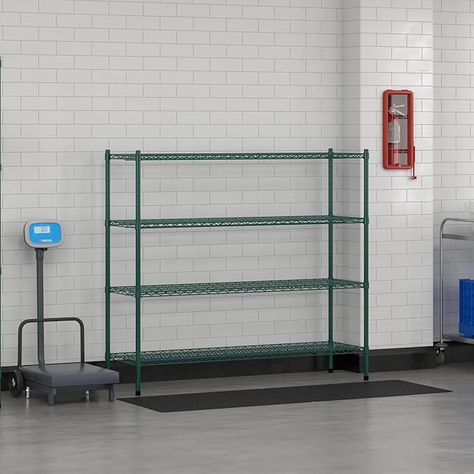 Commercial NSF Listed Green Epoxy Stationary Wire Shelving Kit 18" x 60" x 54", with 4 Shelves Perfect for Warehouse, Walk-in Refrigerator, Freezer, Grocery Store, Restaurant, Dishroom