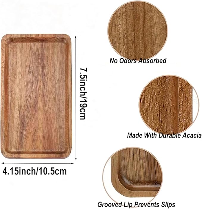 Bathroom Vanity Tray, Acacia Wood Counter Tray, Toilet Tank Tray, Appetizer Charcuterie Snack Serving Board, Jewelry Tray Platter,8 inch 2PACK (Rectangular)