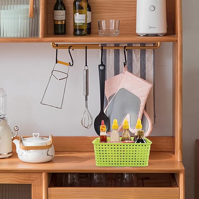 Plastic Storage Woven Basket Bins, 6 Packs