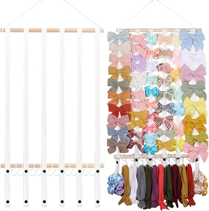 OAOLEER Hair Bow Holder Organizer for Girls，Hair Clips Headband Organizer Storage Wall Hanging Home Decor for Girls Room (1Pcs White 20Inch)