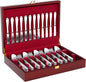 Solid Mahogany Silverware Storage Box,Silverware Chest without Silverware,Flatware Case with Red Felt Lined and Lid,Silverware Boxes for Flatware,Wooden Flatware Storage Box for 12 Sets of Utensils
