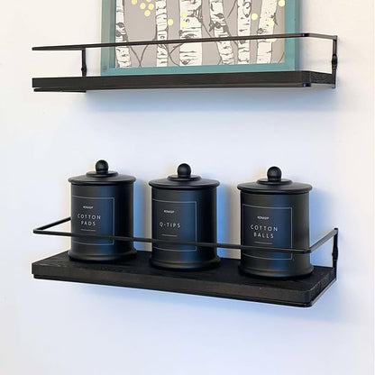 Ronasip 3 Pack Qtip Holder Dispenser, 16oz Bathroom Organizer and Storage Canisters, Glass Apothecary Jars with Lid - Home Decor, Room Decor Aesthetic (Black)