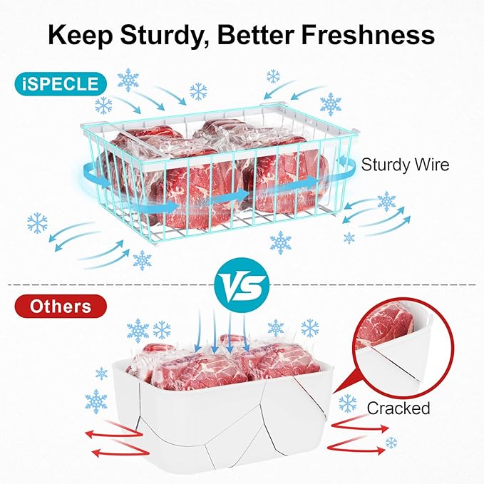 iSPECLE Freezer Organizer Bins - 4 Pack Stackable Chest Freezer Organizer for 5 Cu Ft Deep Freezer Sort Frozen Food, Deep Freezer Organizer Bins Easy to Get Food from Bottom without Digging, White