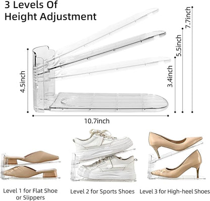 Shoe Stacker Shoe Rack Organizer for Closet Space Saver Storage Shoe Holder Organization (Transparent, 6 pack)