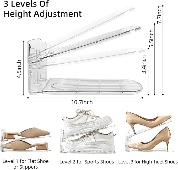 Shoe Stacker Shoe Rack Organizer for Closet Space Saver Storage Shoe Holder Organization,Transparent(5 * 11inch (Transparent, 4 pack)