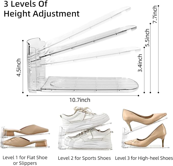 12 Pack Shoe Slots Organizer Adjustable Level Shoe Stacker Holder Storage Space Saving Sneakers Display Tray Rack for Closet
