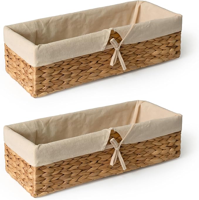 Tank Topper Storage Baskets - Woven Wicker Basket for Toilet Paper Holder, Baskets for Vanity, Bathroom, Pantry Organizing, or Coffee Table Decor Pack of 02 Waterhyacinth