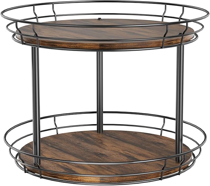 LAMU 12'' Lazy Susan Turntable Organizer, 2 Tier Round Rotating Spice Rack Organization for Kitchen Cabinet and Countertop, Wooden Lazy Susan for Table Top, Pantry, Bathroom, Vanity, Home Decor