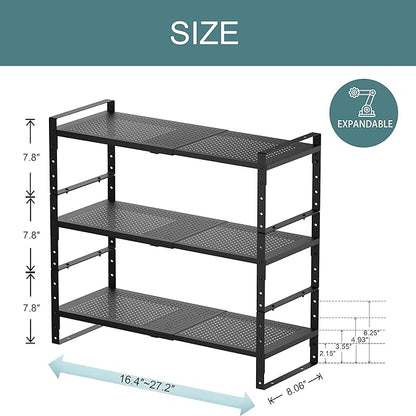 Expandable Shoe Rack Heavy-Duty Closet Organizer Adjustable Shelf Stackable Metal Framework for Entryway, Garage,RV,Pantry,Cabinet(Medium,3 Packs/Black)
