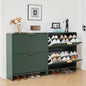 RARZOE Set of 2 Fluted Shoe Storage Cabinets for Entryway, Narrow Curved Shoe Cabinet with 2 Flip Drawers, Wood Hidden Shoe Organizer Closed Shoe Rack Cabinet for Foyer,Hallway (29.5''Green)