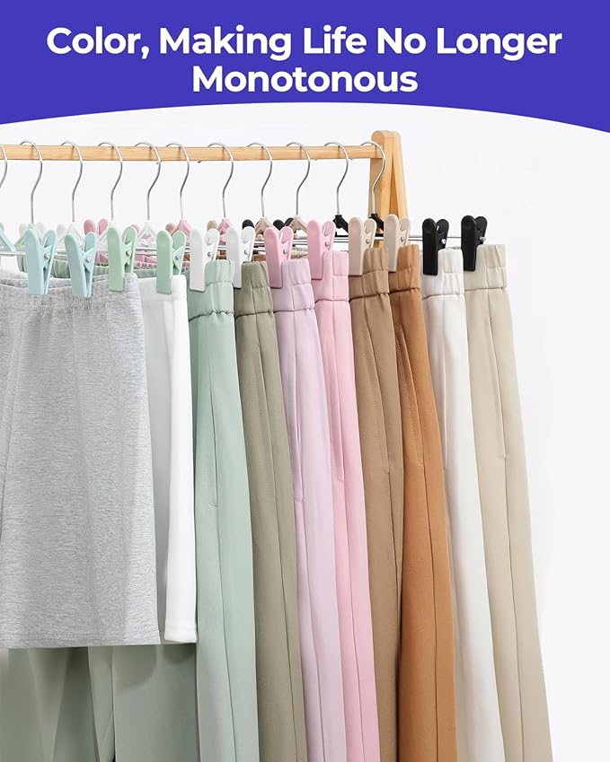 NORTHERN BROTHERS Pants Skirt Hangers 50 Pack - Stackable Space Saving Jeans Shorts Hanger with Clips for Kid, Man, Women, Children, Baby