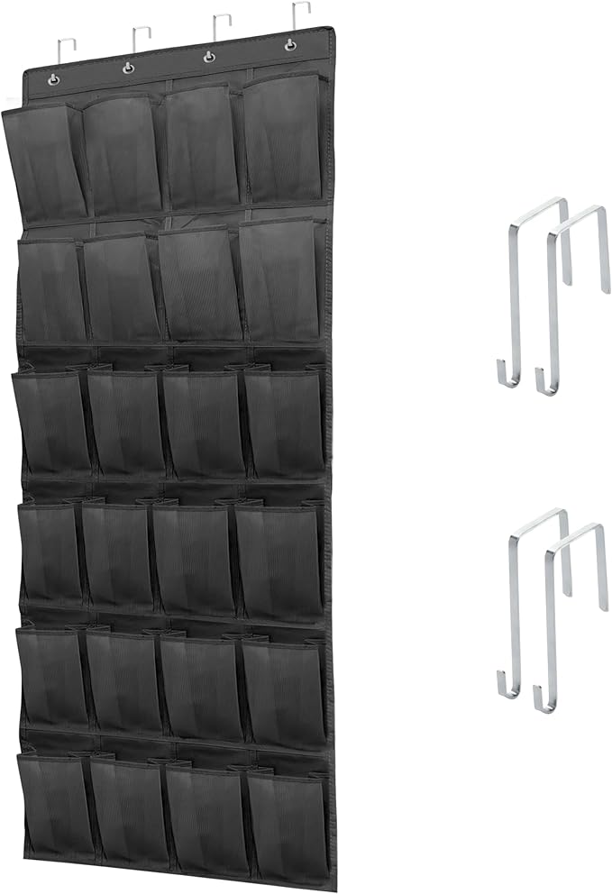 Over The Door Shoe Organizer with 24 Large Breathable Mesh Pockets Sturdy Closet Door Shoe Storage Holder Hanging SimpleHouseware Men Women Kids Shoe Holder for Rack (Black)