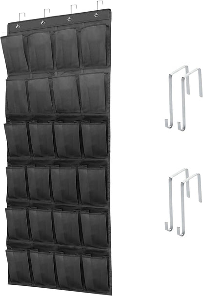 Over The Door Shoe Organizer with 24 Large Breathable Mesh Pockets Sturdy Closet Door Shoe Storage Holder Hanging SimpleHouseware Men Women Kids Shoe Holder for Rack (Black)