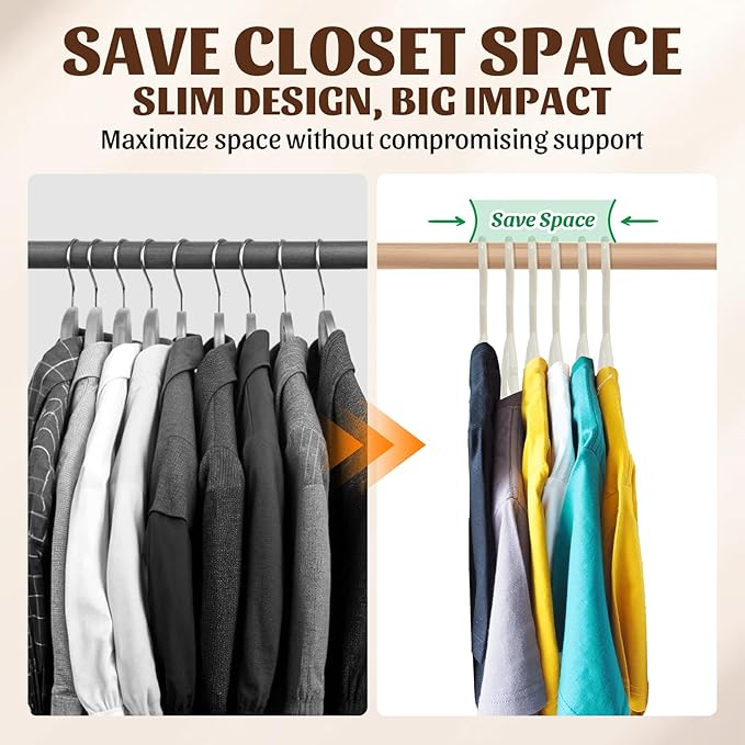 30 Pack Heavy Duty Plastic Hangers, Thick Strong Plastic Clothes Hangers for Coat Jacket and Shirt, Space Saving Clothes Hangers with Shoulder Grooves for Tank Top, Blouses, Strappy Dresses (Beige)