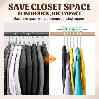 30 Pack Heavy Duty Plastic Hangers, Thick Strong Plastic Clothes Hangers for Coat Jacket and Shirt, Space Saving Clothes Hangers with Shoulder Grooves for Tank Top, Blouses, Strappy Dresses (Beige)