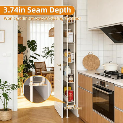 Saiveina Behind The Door Storage 5 Tiers Behind Door Shelf, Space-Saving Bathroom Door Shelf, Metal Shelf for Kitchen Bathroom Living Room, Off-White