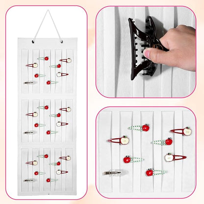 Hanging Hair Clip Holder, Claw Clip Organizer for Women Beige Claw Clips Holder Portable Hairbow Organizersfor Hanging Bedroom Bathroom Wall Door Closet