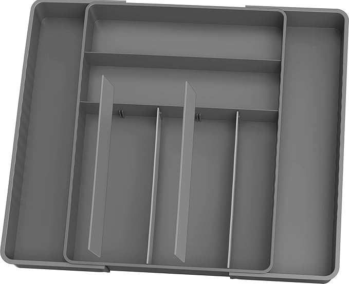 Simple Houseware Expandable Kitchen Drawer Flatware Organizer, Gray – Adjustable Cutlery Tray with 9 Compartments for Utensils and Silverware
