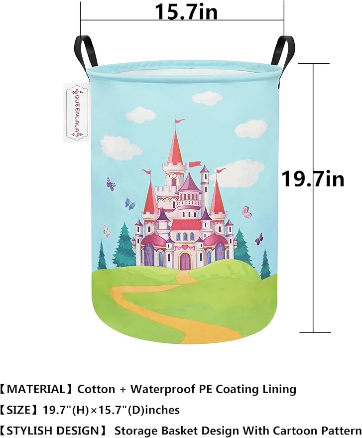 QUEENLALA Large Storage Basket,Laundry Hamper/Bathroom/Home Decor/Collapsible Round Storage Bin,Boys and Girls Hamper/Boxes/Clothing(Round-Forest Castle)