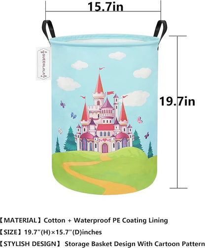 QUEENLALA Large Storage Basket,Laundry Hamper/Bathroom/Home Decor/Collapsible Round Storage Bin,Boys and Girls Hamper/Boxes/Clothing(Round-Forest Castle)