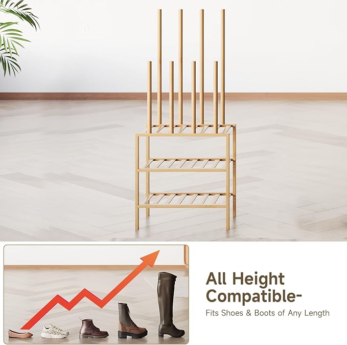 Boot Rack for Tall Boots Organizer,3-Tier Multiuse Shoe Rack and Boot Storage Rack,for Tall Boots,Sneakers,High-Heel (Natrual, 3-tier-short)