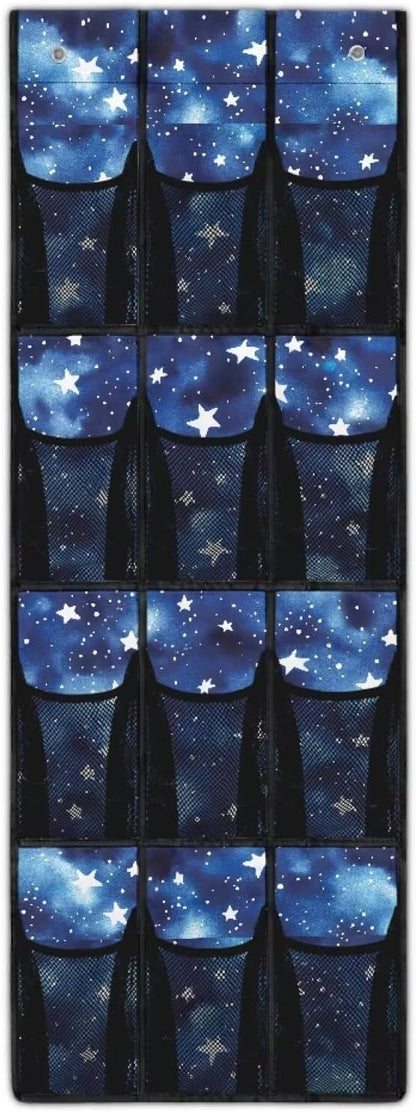 Starry Sky Over the Door Shoe Organizer,Hanging Storage Bags with 12 Mesh Large Pockets,Hanging Shoe Storage Hanging Bag