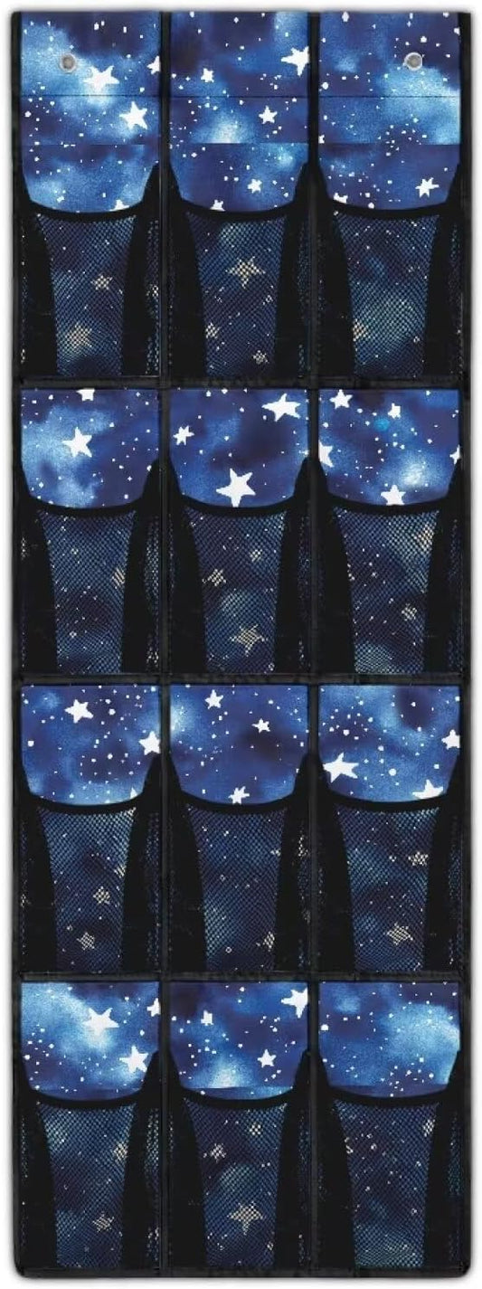 Starry Sky Over the Door Shoe Organizer,Hanging Storage Bags with 12 Mesh Large Pockets,Hanging Shoe Storage Hanging Bag