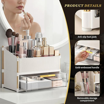 Modular Makeup Organizer, Clear Acrylic Cosmetic Storage Box with Drawer, Vanity Countertop Organizer for Makeup, Skincare and Beauty Accessories – Multiple Styles