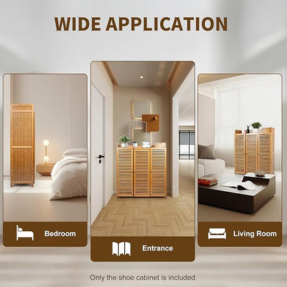 Bamboo Shoe Cabinet 7 Tier Free Standing Shoe Storage Cabinet Shoe Organizers Shoe Storage Cabinet with Door for Entryway Hallway Living Room Bedroom (7 Tier)