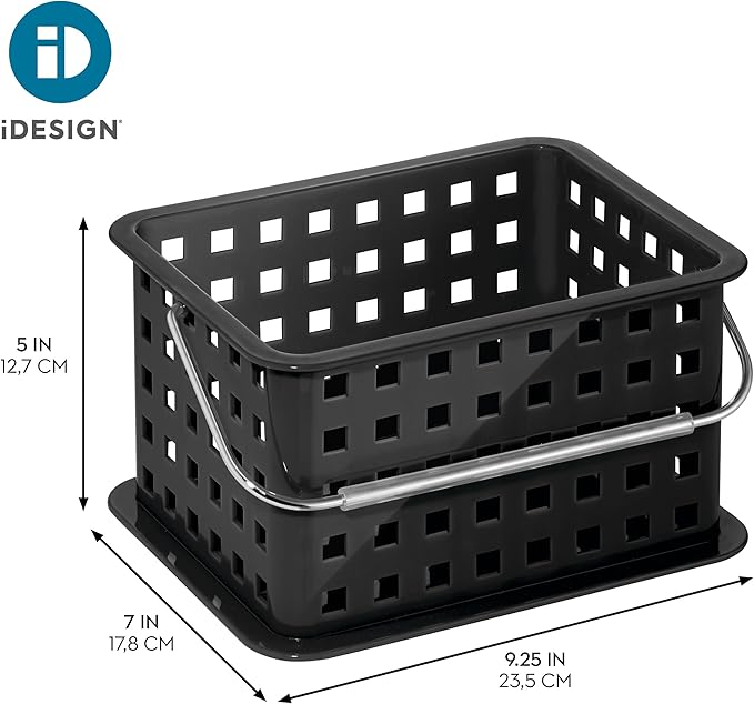 iDesign Plastic Shower Caddy Basket with Handle for Bathroom or College Dorm - Black - Made in USA