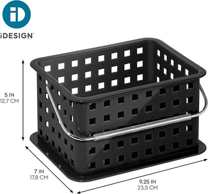 iDesign Plastic Shower Caddy Basket with Handle for Bathroom or College Dorm - Black - Made in USA