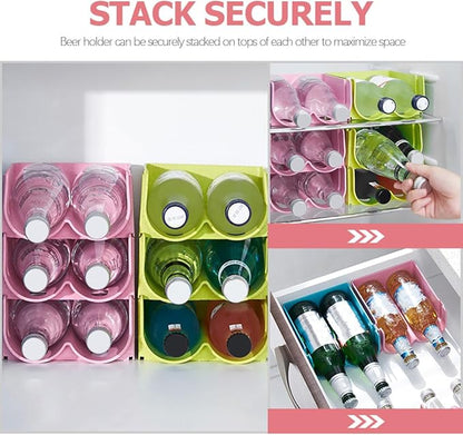 Stackable Beer Storage Rack Organizer for Refrigerator and Cabinet, Multi-Function Beverage Holder with 3pcs Pink Set, Space-Saving Drink Can Display Stand for Home Kitchen