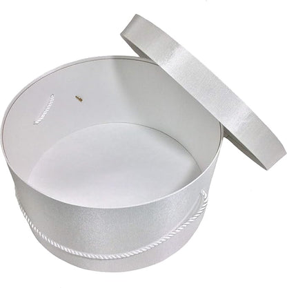 Sarah's Hat Boxes Classic White Hat Box – 21.5" x 11.5" (Dia. x Ht.) Handmade in USA – Odorless Non-Toxic Adhesive, Cording Handle – Premium Storage for Hats & Accessories