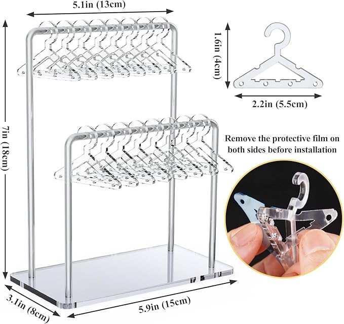 NiHome Clear Acrylic Earring Organizer Stand for Home, Store, Exhibition - Mirror-Finish 2-Tiered Display for 48 Pairs, 16 Mini Hangers Holder Tangle-Free Storage Adds Elegance to Jewelry Presentation