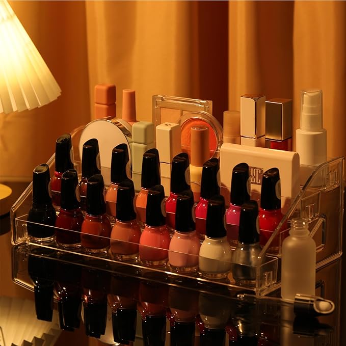Jetec 2 Pcs Acrylic Card Display Stand Versatile Display for Trading Cards Greeting Card Sunglasses Organizer Nail Polish Holder Essential Oils Cosmetic Cases Eyewear Rack(4 Tiers Style)