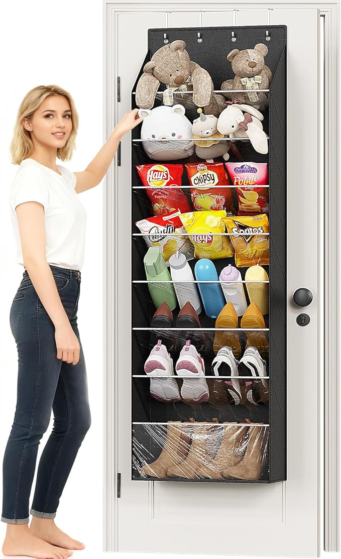 ZATOCL 8-Tier Over The Door Organizer, Space Saving Hanging Shoes Organizer and Storage Unit, Organizer for Closet, Bedroom, Entryway, Black