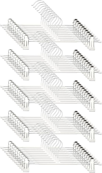 Pants Hangers with Clips, 50 Pack Heavy Duty Space Saving Pant Hangers for Closet Organizer, 12 Inch White Non Slip Clip Hangers for Jeans, Skirts, Shorts & Trousers, 360° Swivel Hook